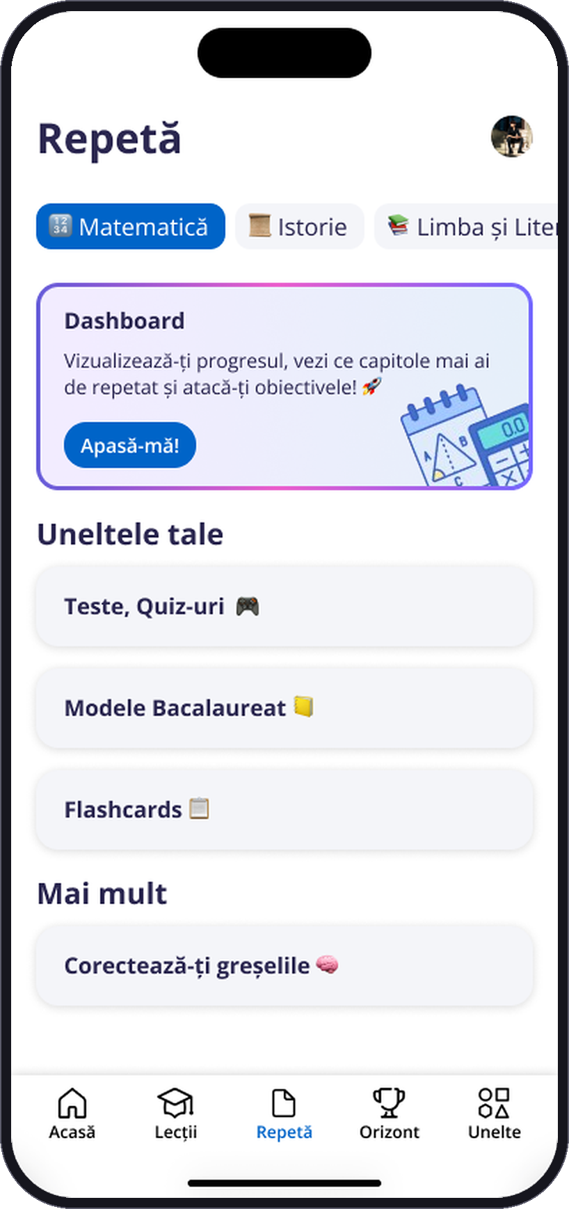 Ecranul Repetă din BacUp